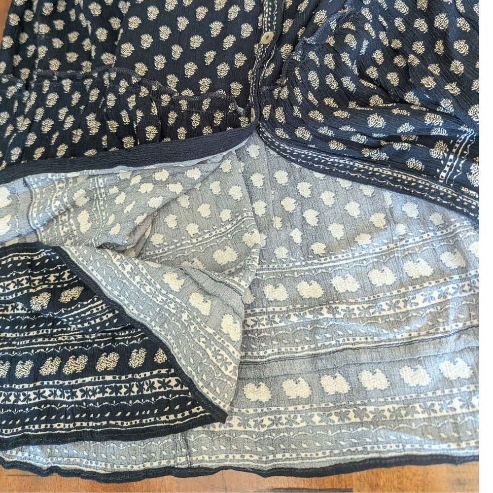 Faherty Orinda Long Sleeve Maxi Dress Navy Blue‎ Block Print Button Up Tie Waist - Picture 5 of 9